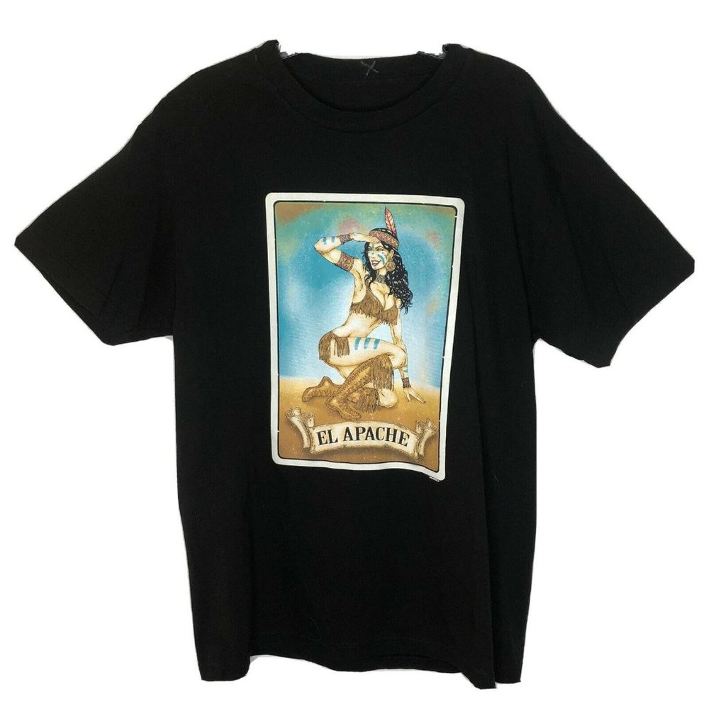 El Apache Loiteria Mexican Card Game Tee Shirt Apache Girl XL No Tag